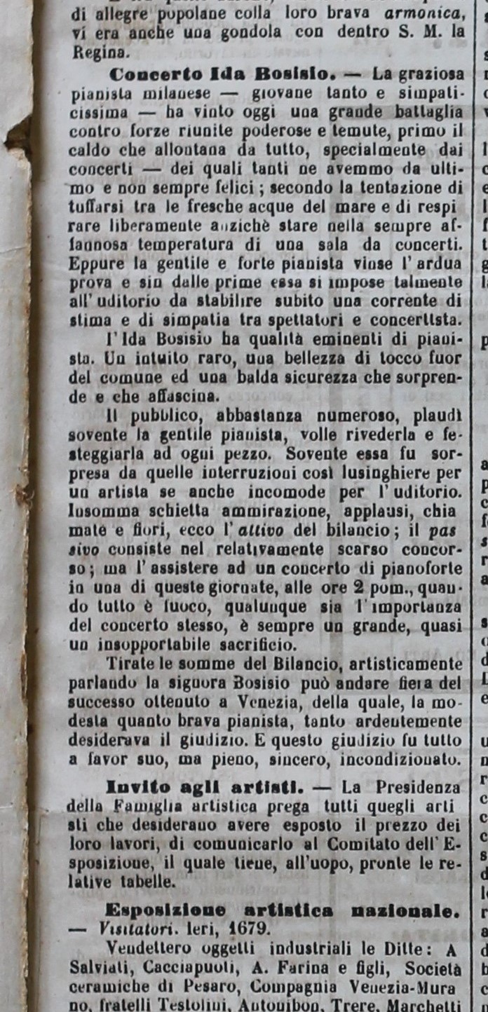 IDA BOSISIO critica Venezia luglio 1887